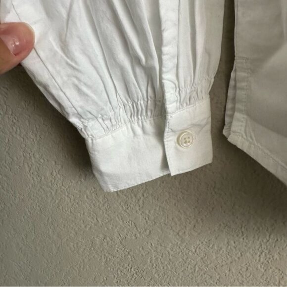 Old Navy Ruffle-Trimmed Pintucked Collarless Tuxedo Shirt White Size XS - Picture 7 of 10